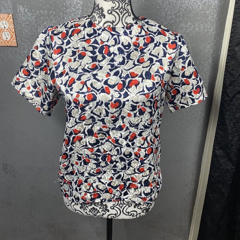 Andre Sauvage VINTAGE abstract red/black/white keyhole back shirt. size 6P